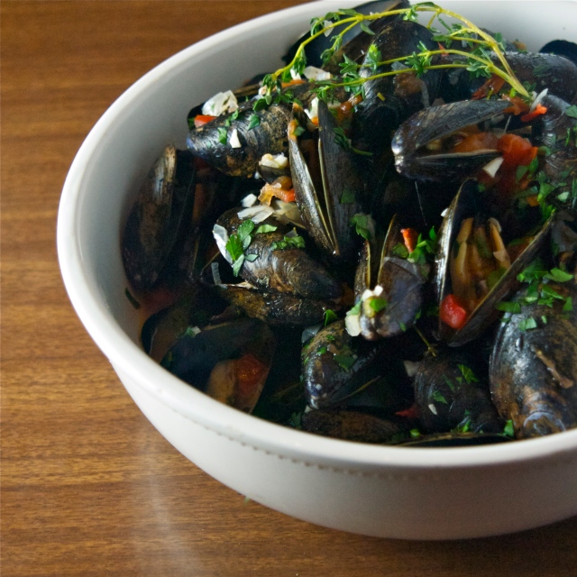 mussels steamed in wine